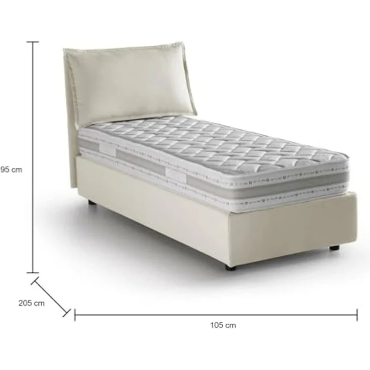 Talamo Italia - Penelope Einzelbett, Bettkasten mit Stoffbezug, 100 % Made in Italy, Öffnung vorne, inklusive Matratze 90 x 190 cm, Beige – Bild 2