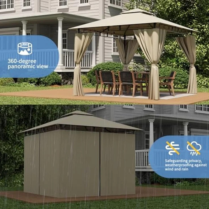 JUMMICO Gartenpavillon 3x3 m Doppeldach, Wasserdichtes & Stabiles Partyzelt mit Seitenwänden, Klappbarer Pavillon mit verstärkten Erdankern für Garten und Terrasse, Winterfest – Bild 5
