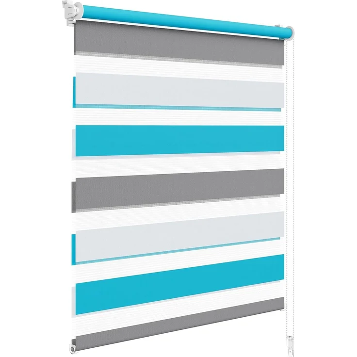 WOLTU Doppelrollo Klemmfix ohne Bohren Weiß+Grau+Türkis B85 x H150 cm, Duo Rollo Zebrarollo Fensterrollo Klemmrollo Seitenzugrollo Easyfix lichtdurchlässig & verdunkelnd Rollos für Fenster und Tür – Bild 1