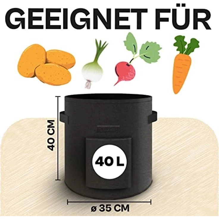 Praknu Pflanzkübel Kartoffelsack Pflanzsack 3er Set - 40L Groß - Mit Sichtfenster und (3er Set, 3 St) – Bild 2