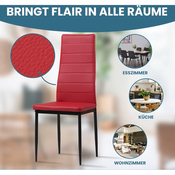 Albatros Esszimmerstühle MILANO 4er Set, Rot - Polsterstuhl mit Kunstleder-Bezug, Modernes Stilvolles Design am Esstisch - Küchenstuhl oder Stuhl Esszimmer mit hoher Belastbarkeit bis 110kg – Bild 4
