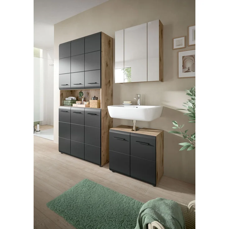 Mehrzweckschrank (B/H/T: 90x185x30 cm) in schwarz matt und Nox Oak Nachbildung – Bild 5