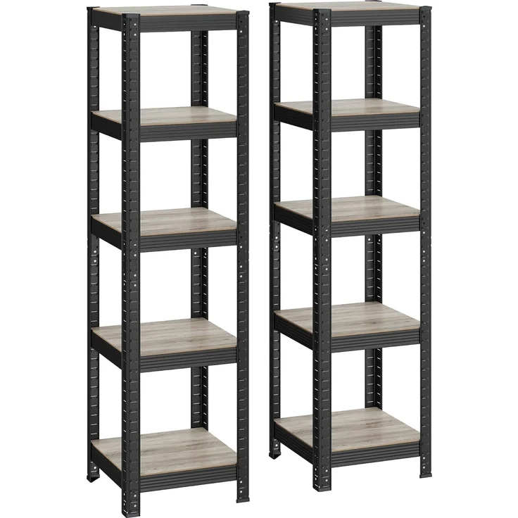SONGMICS Standregal, 2er Set, Bücherregal, Lagerregal, 5 Ablagen, verstellbar, 37 x 37 x 150 cm, jeweils bis 400 kg belastbar, für Küche, Wohnzimmer, Greige-schwarz GLR037B12 – Bild 1