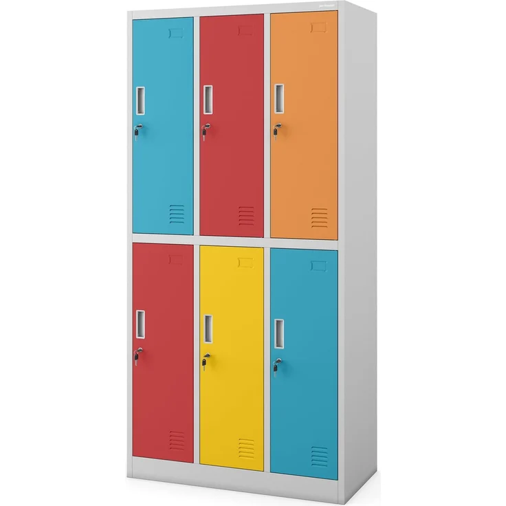 Jan Nowak Arbeitsschutz Garderobenschrank abschließbar, Metallschrank mit 6 Fächern, Spindschrank Stahl mit Kleiderstange, Umkleideschrank für Personal, Betrieb und Sozialraum, 185 x 90 x 45 cm