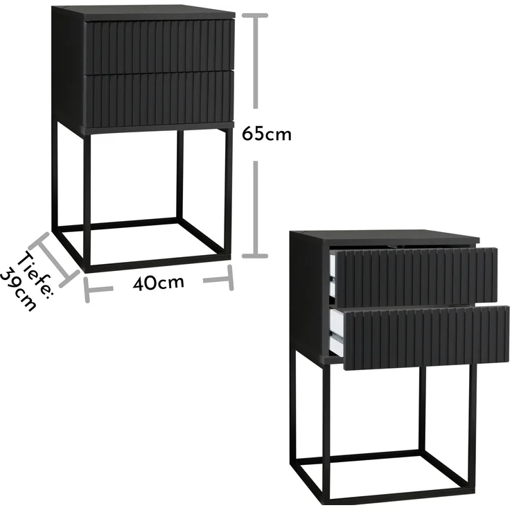 MARLE Nachttisch in Graphit - Moderner Nachtschrank mit Schubladen und schwarzem Metallgestell - 40 x 65 x 38,5 cm (B/H/T) – Bild 7