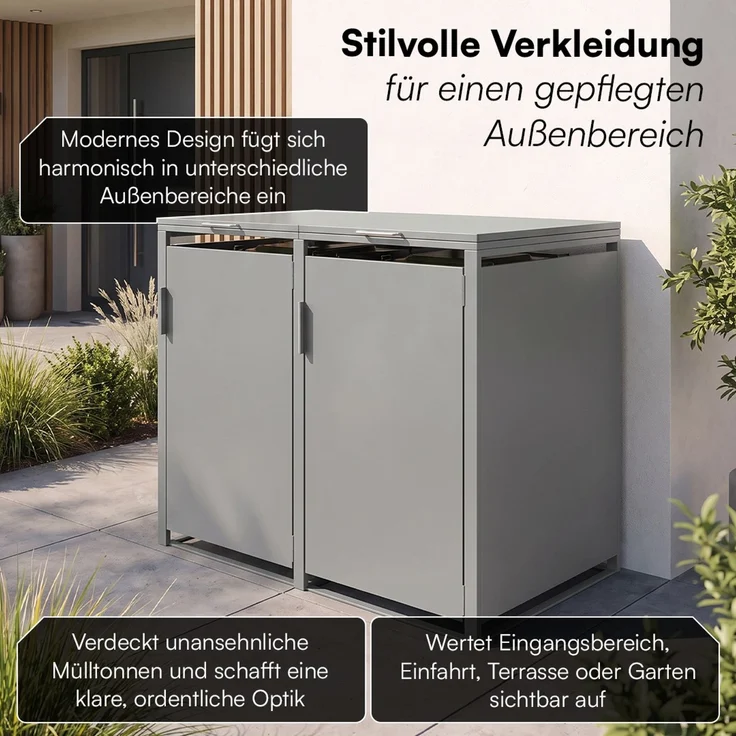 STEELSØN 'Thoria' Mülltonnenbox 2er je 240 Liter, grau, Mülltonnenverkleidung aus Stahl, wetterfest, 116x80x134 cm, Müllbox für 2 Tonnen – Bild 10
