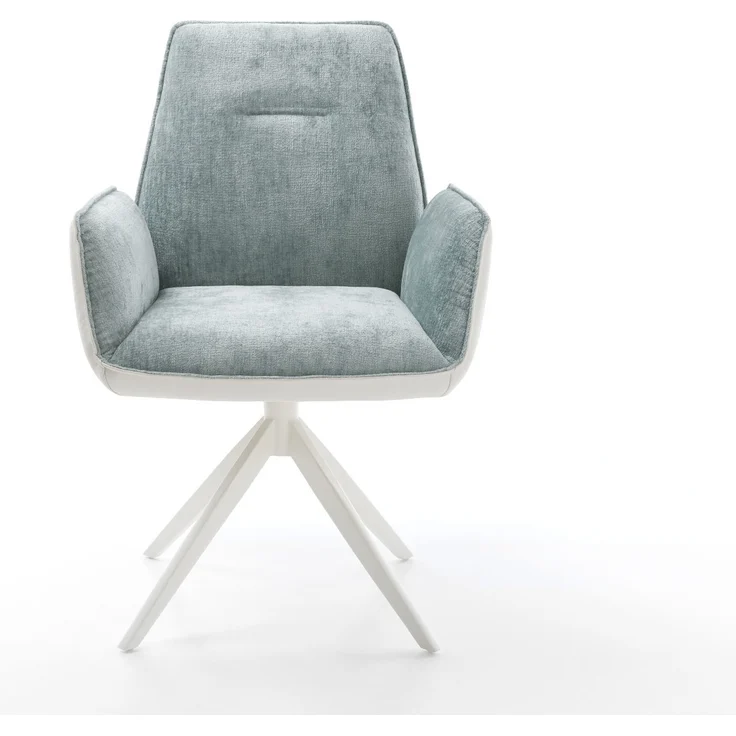 Drehstuhl Zoa-Flex Materialmix Echtleder Weiß-Pastellblau Kreuzgestell breit Weiß 360° drehbar Wippfunktion Taschenfederkern – Bild 2