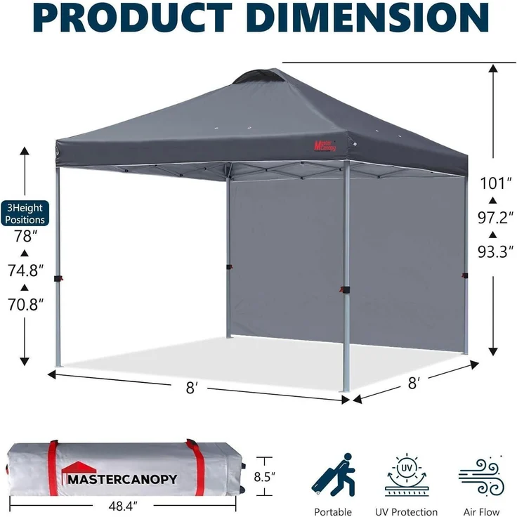 Pop up Pavillon Faltpavillon Festzelt 2,5x2,5m Dark Grey mit Seitenwand – Bild 5