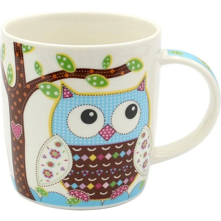 Dekohelden24 Tasse 2er Set Kaffeebecher Kaffeetasse aus Porzellan - Motiv: bunte Eulen, Porzellan – Bild 3