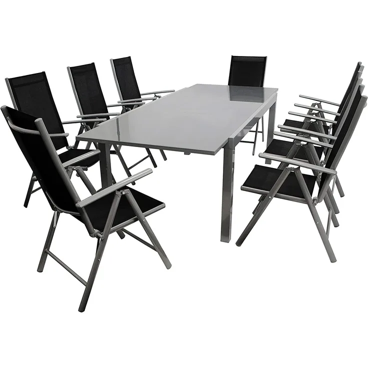 Garnitur RAVENNA 9-teilig, Aluminium + Kunstgewebe schwarz