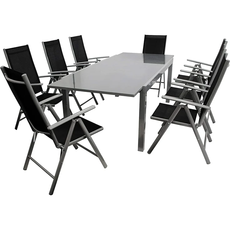 Garnitur RAVENNA 9-teilig, Aluminium + Kunstgewebe schwarz – Bild 1