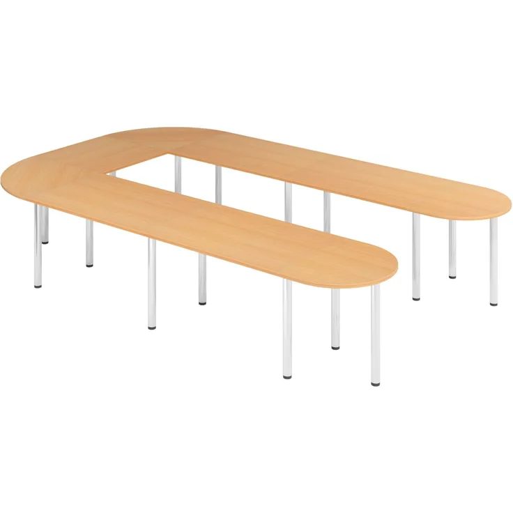 bümö Konferenztisch U-Form 380x240 cm großer Besprechungstisch in Buche, Besprechungstisch mit Chromfüßen, Meetingtisch für 11 Personen, Tisch für Besprechungsraum & Meeting, SETK6-6-C