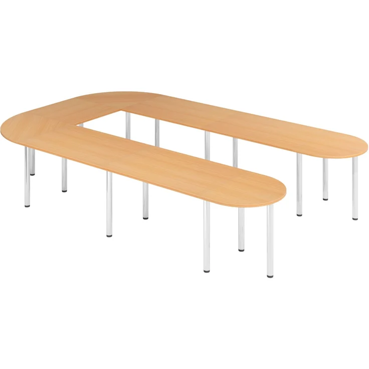 bümö Konferenztisch U-Form 380x240 cm großer Besprechungstisch in Buche, Besprechungstisch mit Chromfüßen, Meetingtisch für 11 Personen, Tisch für Besprechungsraum & Meeting, SETK6-6-C – Bild 1