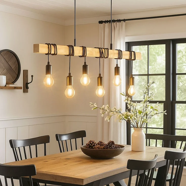 LED Pendelleuchte, Holzbalken Eiche Optik, H 191,5 cm – Bild 4