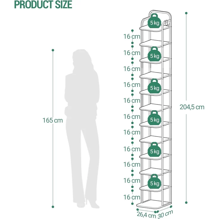 Vertikales Schuhregal, 12-Stockige Schuhregale, Schuhturm für kleine Räume, Freistehend, Verstellbar, Platzsparend, Braun und Schwarz – Bild 8