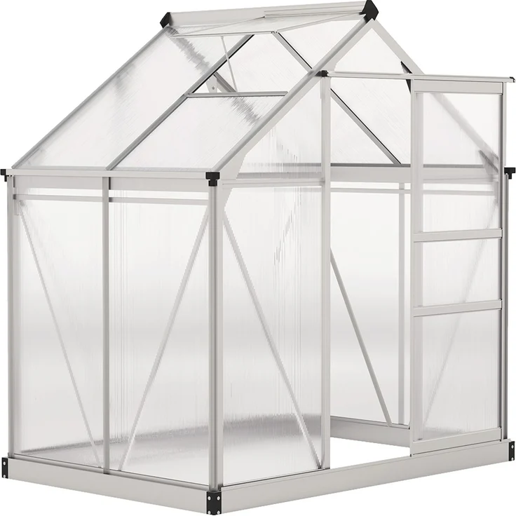 Outsunny Gewächshaus, Aluminiumlegierung, Polycarbonat, Silber, 190L x 132B x 201H cm – Bild 1
