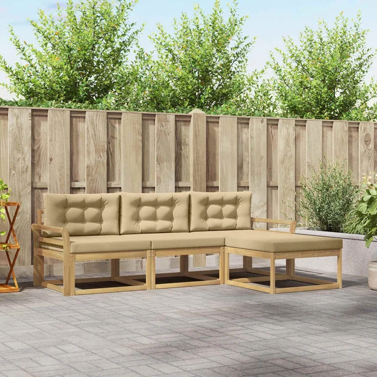 vidaXL Outdoor-Sofagarnitur 4 stk. Weiß und Beige Polyester 3386272 – Bild 1