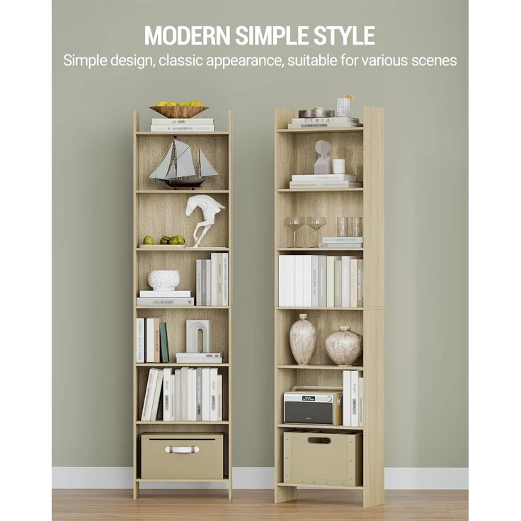 Bücherregal, Regal, Standregal, Büroregal, mit 7 Fächern, offen, für Wohnzimmer, Arbeitszimmer, Büro, als Raumteiler, 24 x 48 x 197,4 cm, Eichenbeige – Bild 4