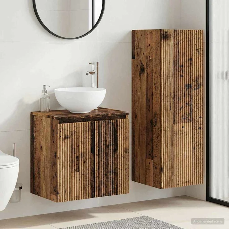 vidaXL Badezimmerschrank-Set 2 stk. Altholz 33 x 34,5 x 100 cm 3406121 – Bild 1