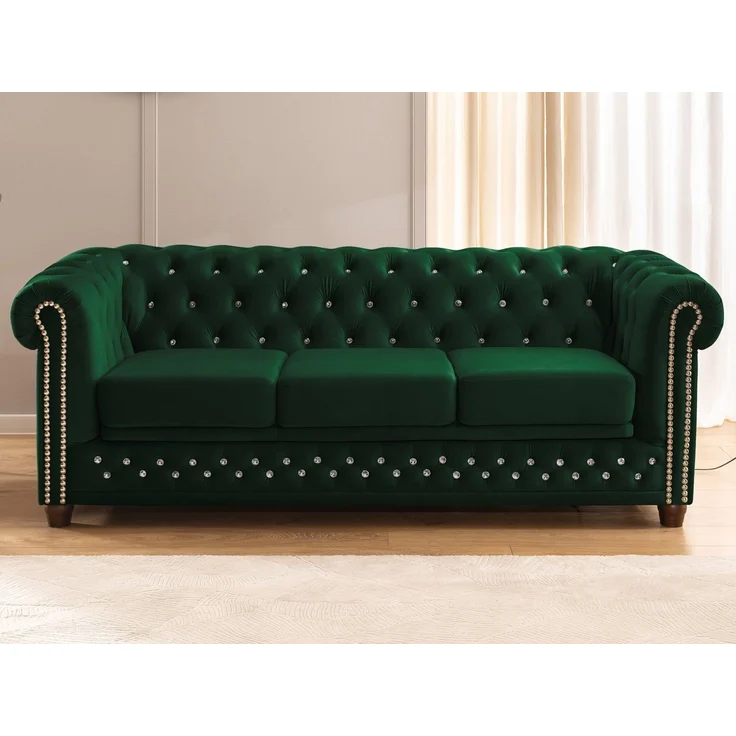 S-Style Möbel Chesterfield-Sofa 3-Sitzer mit Schlaffunktion Cleo Blink aus Samt mit Kristallsteppung, mit Wellenfederung – Bild 3