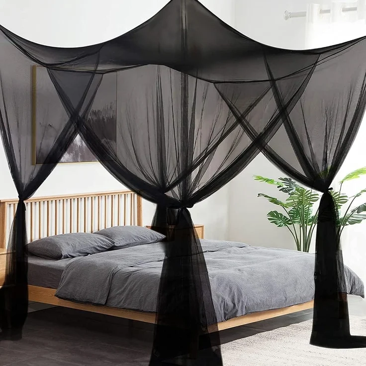 AIFUSI Moskitonetz, King-Size Vier Eckpfosten Vorhänge Betthimmel für Einzelbett passend für alle Kinderbetten und Betten für Erwachsene, Kinderzimmer, BabyStubenwagen, Garten, Camping (Schwarz)