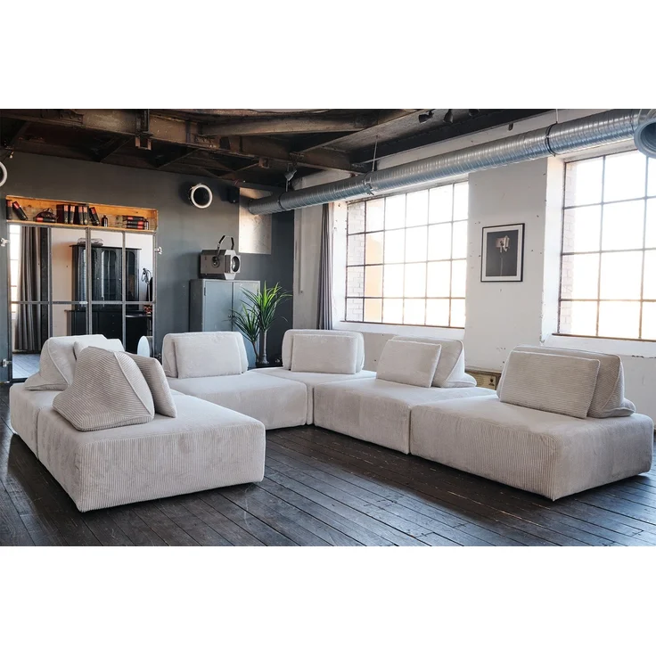 KAWOLA Modulsofa WIOLO SOFT 6 Module 6 Rückenkissen Cord hellgrau 84 x 333 x 333 cm – Bild 1