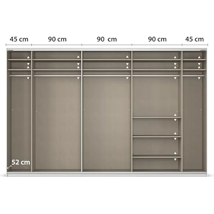 Rauch Möbel Kulmbach, Kleiderschrank mit Schwebetüren für Schlafzimmer, Kinderzimmer, Jugendzimmer, Garderobe, Flur, 3-türig, mit Spiegel, Zubehör Classic, Farbe Beige, Breite 360 cm – Bild 7
