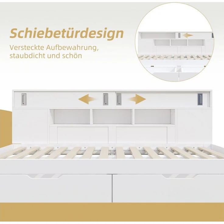 Odikalo Daybett Schlafsofa Stauraumbett Holzbett Schubladen Regale 90/140x200 cm Weiß – Bild 3