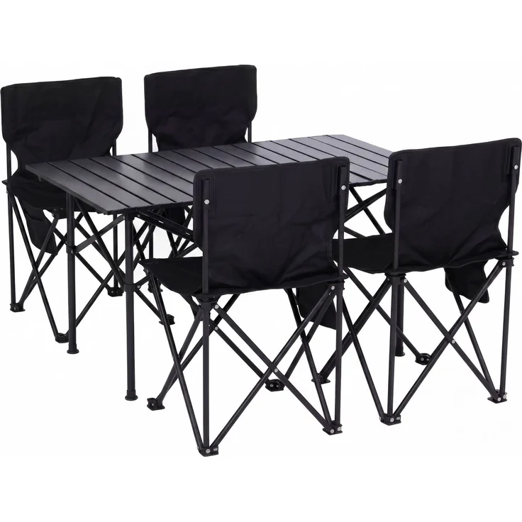 Campingset HWC-Q39, Tisch 4x Stuhl Klappstuhl Anglerstuhl faltbar, Metall Stoff ~ schwarz – Bild 9