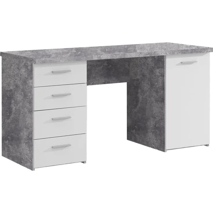 Schreibtisch >Balu< in Betonoptik Lichtgrau Weiß - 145x76,3x60cm (BxHxT)