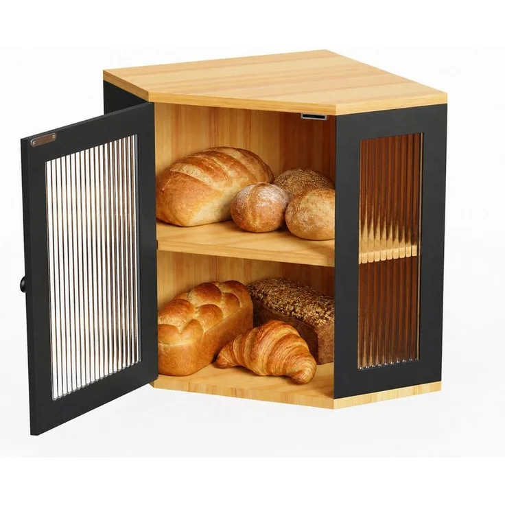 JEOBEST Brotkasten Bambus Brotkasten 2 Etagen mit Sichtfenst, Beste Aufbewahrung für Brot mit Magnetisch Acryltür Bread Bin