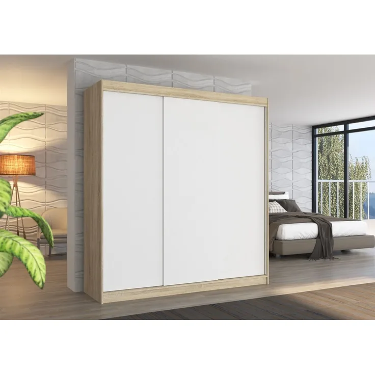 Schiebetürenschrank Schrank Nr. 435 in Sonoma- Weiss matt 200 x 215 x 58 cm