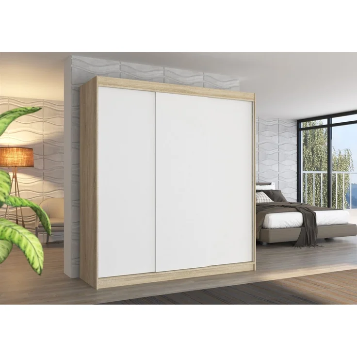 Schiebetürenschrank Schrank Nr. 435 in Sonoma- Weiss matt 200 x 215 x 58 cm – Bild 1