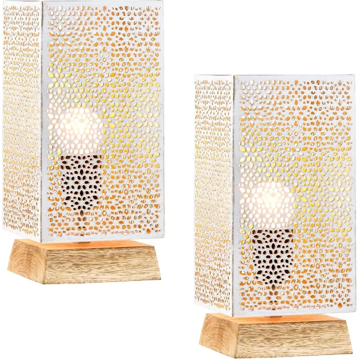 Marrakesch Orient & Mediterran Interior Nachttischlampe 2er Set Boho Deko Tischlampe Nachttischlampe Lampe Autigan Weiss, Handarbeit – Bild 1