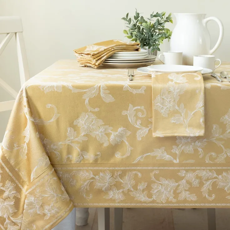 Benson Mills Harmony Scroll-Tischdecke aus gewebtem Damast-Stoff, für Alltag, Partys, besondere Anlässe, Hochzeiten und Urlaubstischdecke (152,4x304,8 cm, rechteckig, goldfarben)