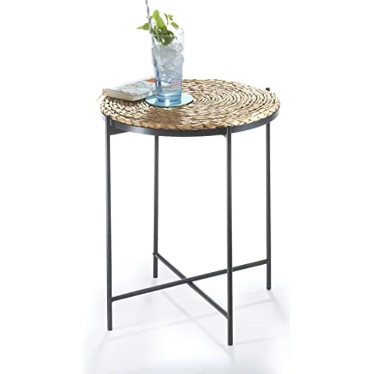 Kobolo Beistelltisch Dekotisch COFFEE aus Seegras und Metall (schwarz und natur, 1-St, Gestell und Tablett) – Bild 5