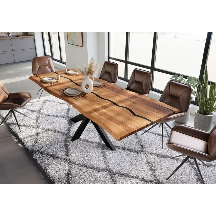 Baumtisch Akazie 240 x 100 x 74 natur lackiert / Epoxid schwarz, Kreuzgestell anthrazit matt EPOXY – Bild 2