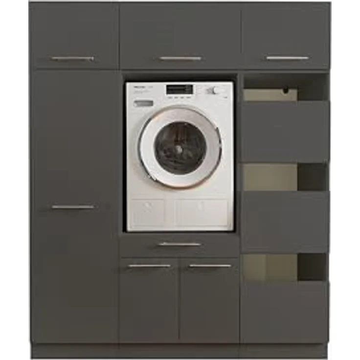 Laundreezy Waschmaschinenschrank und Mehrzweckschrank, Weiß-Waschmaschinen-Überbauschrank TÜV-Zertifiziert mit viel Stauraum, Holzwerkstoff, Anthrazit, Kombi 10 – Bild 2