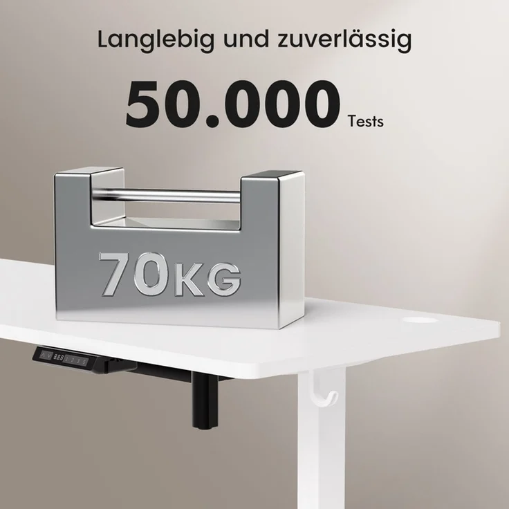 HOMAVO höhenverstellbarer Schreibtisch 80×180 cm, mit Memory- und Anti-Kollisionsfunktion, USB-A- und USB-C-Anschlüssen, Höhe 70–120 cm, Weiß – Bild 5