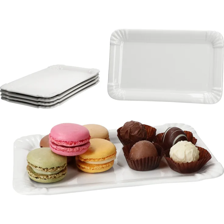 6x Pur Teller aus Porzellan 20x12,8 cm weiß Servier-Teller Pralinen Nuggets