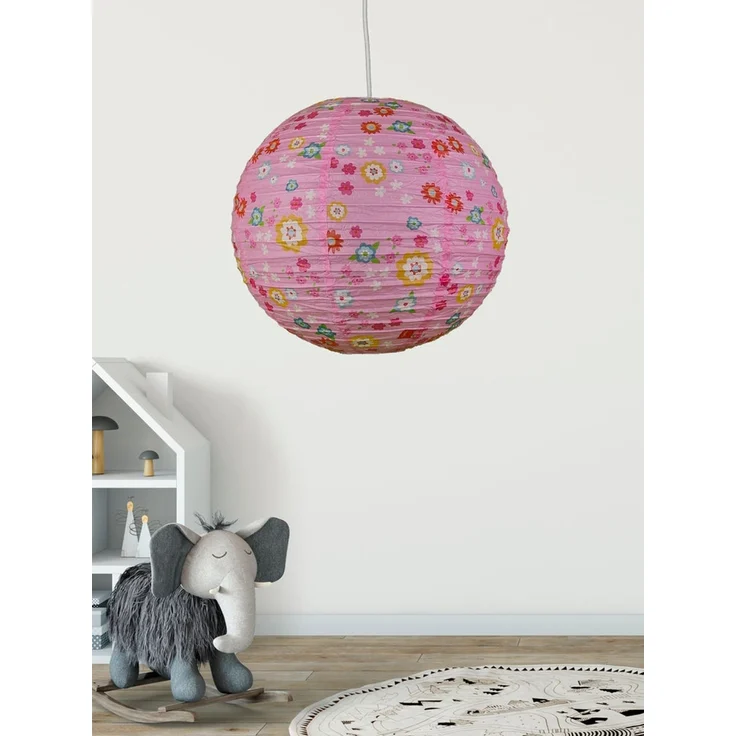 Papier Lampenschirm fürs Kinderzimmer mit fröhlichem Blümchen Muster Ø 40cm – Bild 2