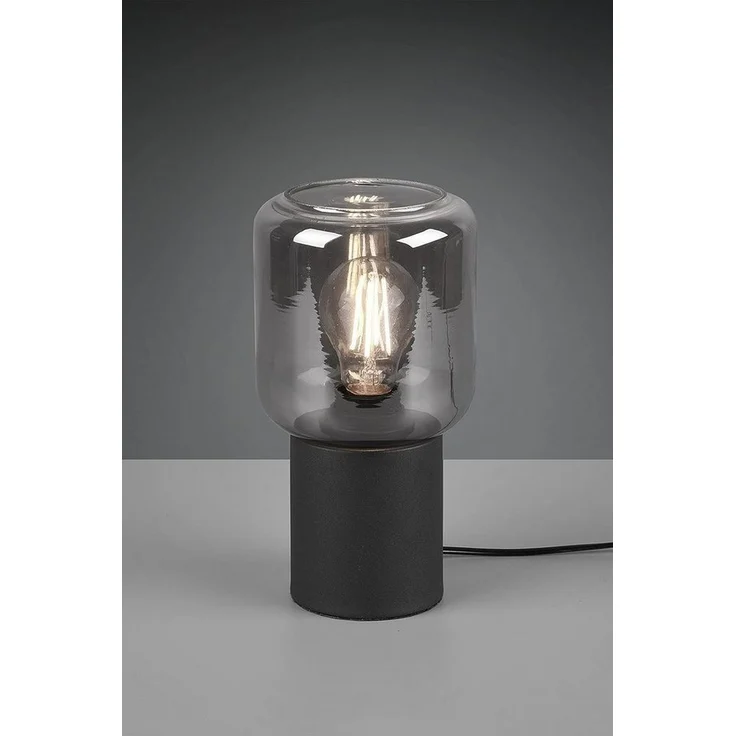 lightling Tischleuchte Niklas, ohne Leuchtmittel, Tischlampe mit Schirm aus Rauchglas – Bild 1