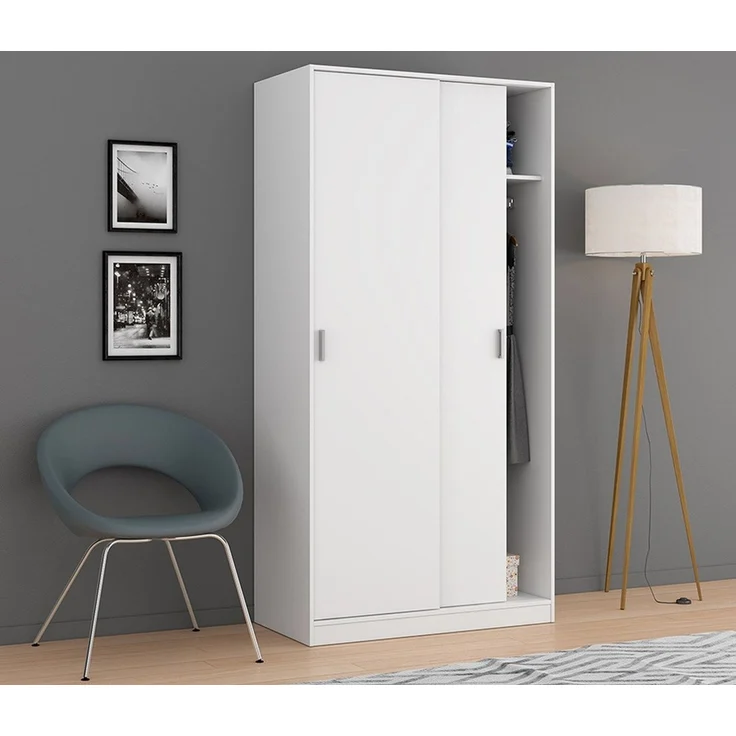 Kleiderschrank mit zwei Schiebetüren mit Kleiderstange und einem Innenregal, Farbe Weiß, Maße 100 x 200 x 51 cm – Bild 3