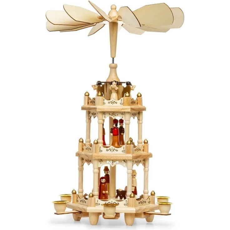 SIKORA Weihnachtspyramide aus Holz mit 3 Etagen Pyramide Weihnachten Deko H:45cm - P3
