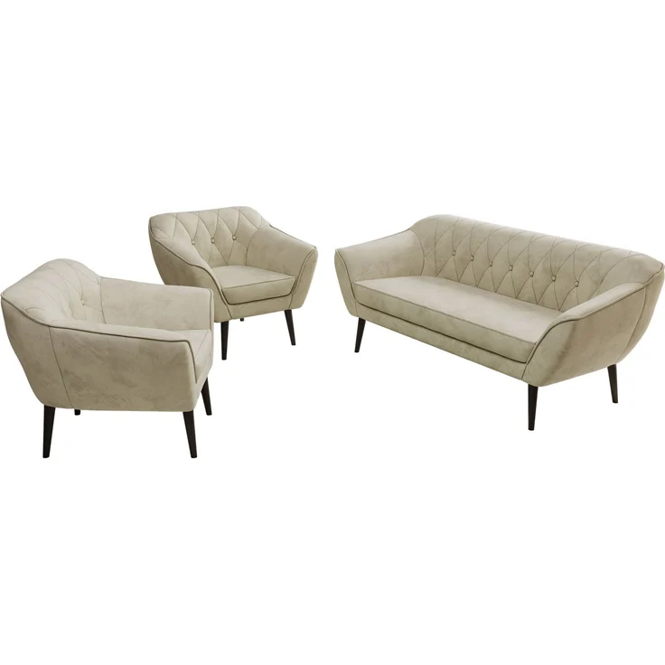 Wohnzimmerset PIRS 1-1-3, Skandinavisches 3-Sitzer Sofa mit Sesseln, Sofa mit Wellenfederung, schwarze Füße, Skandinavisches Möbelset - Beige Velvet – Bild 8