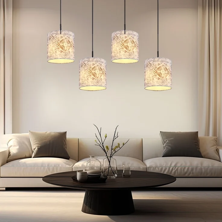 Hängeleuchte, Metall, Textil, schwarz, 4 Flammig, L 100 cm – Bild 7