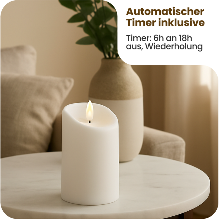 Star LED Stumpenkerze Flamme - Mit timer & Flackerlicht - Für Innen- & Außenbereich - Warmweißes Licht - 13 cm Hoch, IP44 - Weißer Kunststoff – Bild 5