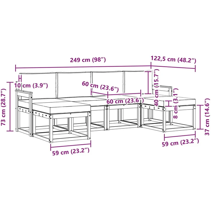 vidaXL Outdoor-Sofagarnitur 6 stk. Natürlich und Hellgrau 3366769 – Bild 8