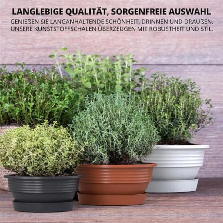 Plastard Pflanzschale 3er, 5er Set Blumenschale verschied. Größen Pflanzgefäß aus Kunststoff (Set, 3 St, Pflanzschale mit Untersetzer), UV-beständig, witterungsbeständig, Optionale Drainagelöcher – Bild 7