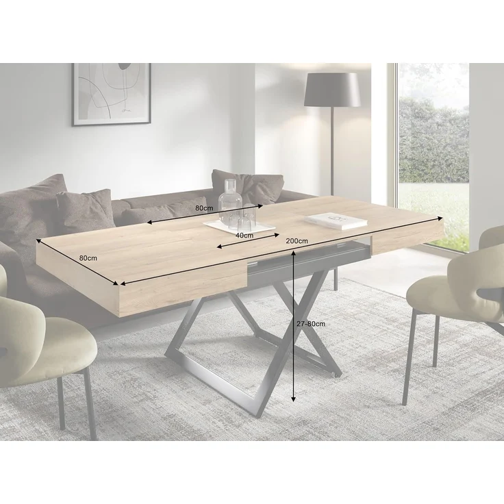 S-Style Möbel Couchtisch und Esstisch Elano mit schwarzen Metallfüßen, Hochwertige, pflegeleichte und langlebige Halifax-Eichenplatte – Bild 3